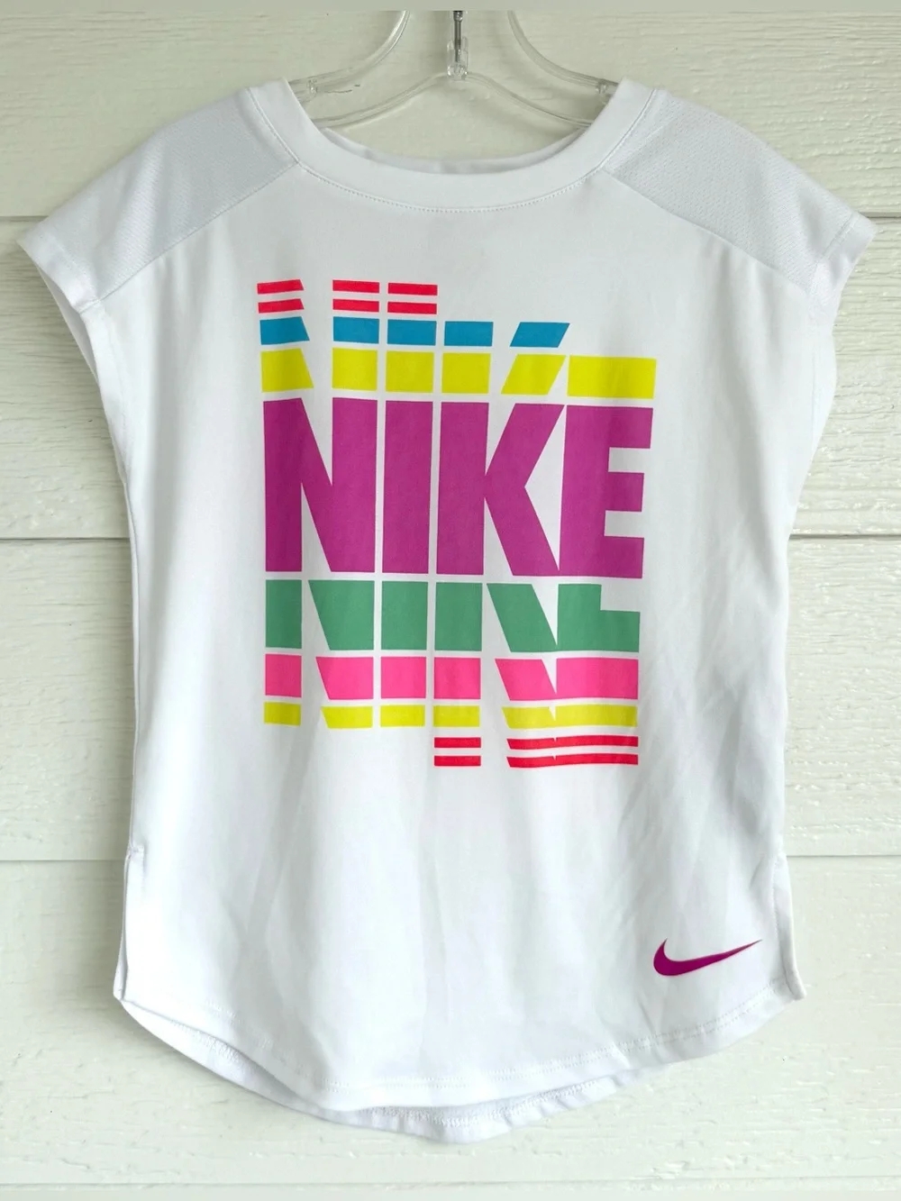 SET Nike Athletic Rainbow  Logo Tee Black Pink Side Stripe Pants Girls Size 4-5